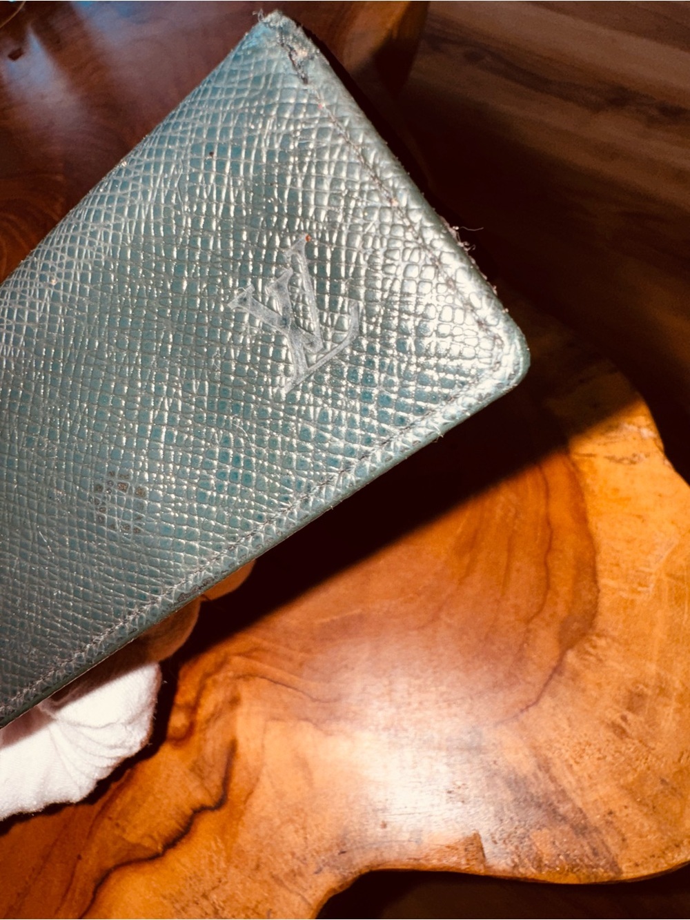 Louis Vuitton green leather wallet, key case card holder vintage - Picture 7 of 13